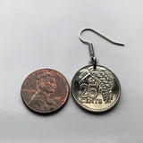 Trinidad & Tobago 25 Cents coin earrings Scarlet Ibis Cocrico Chaconia flower Point Fortin Diego Martin Rapso Trinbagonian caribbean e000029