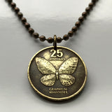 1990 Philippines Pilipinas 25 Sentimo coin pendant necklace jewelry Filipino Swallowtail Butterfly butterflies moths Manila Bohol Cebu Coron Mindanao Luzon Batangas Bulacan Iloilo pinoy n000780