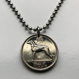 1963 Ireland Éire 6 Pence coin pendant necklace jewelry Wolfhound dog Irish Gaelic harp Cláirseach Dublin Cork Limerick Galway Waterford Drogheda Swords Dundalk Guinness Munster Ulster Gaels Goidels n000120