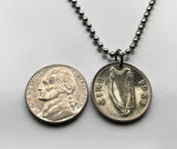 1963 Ireland Éire 6 Pence coin pendant necklace jewelry Wolfhound dog Irish Gaelic harp Cláirseach Dublin Cork Limerick Galway Waterford Drogheda Swords Dundalk Guinness Munster Ulster Gaels Goidels n000120