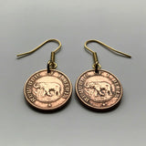 Liberia 1 Cent coin earrings African elephant Monrovia Gbarnga Buchanan Ganta Kakata Zwedru Bong Lofa Harper Pleebo Foya Klao Mano Grebo Cape Kru Mesurado safari e000308