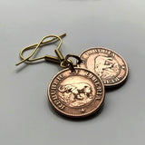 Liberia 1 Cent coin earrings African elephant Monrovia Gbarnga Buchanan Ganta Kakata Zwedru Bong Lofa Harper Pleebo Foya Klao Mano Grebo Cape Kru Mesurado safari e000308