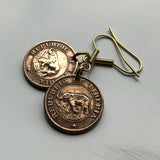 Liberia 1 Cent coin earrings African elephant Monrovia Gbarnga Buchanan Ganta Kakata Zwedru Bong Lofa Harper Pleebo Foya Klao Mano Grebo Cape Kru Mesurado safari e000308