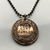 1917 Canada Large Cent coin pendant Canadian maple leaves Montreal Vancouver Quebec Ottawa Toronto North America necklace n000251
