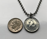 1954 Austria Osterreich 2 Groschen coin pendant Austrian eagle Vienna Salzburg Wien Habsburg Sankt Pölten Linz Styria Graz necklace n000794