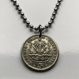 1905 Haiti 5 Centimes coin pendant Haitian Port-au-Prince flags caribbean island coat of arms Hispaniola French Creole France n001357