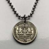 1905 Haiti 5 Centimes coin pendant Haitian Port-au-Prince flags caribbean island coat of arms Hispaniola French Creole France n001357