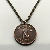 1898 Grand Duchy of Finland Suomi 5 Pennia coin pendant necklace jewelry Finnish initial N Helsinki Finnic Kuopio Kouvola Mikkeli Lahti Scandinavia n001106