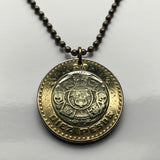Mexico 10 Pesos coin pendant necklace Aztec Sun Stone Tonatiuh calendar Mexica eagle Tlaltecuhtli Zócalo Tenochtitlan Templo Mayor n000160
