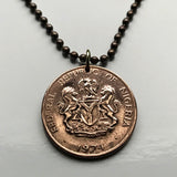 1973 Nigeria 1 Kobo coin pendant Nigerian horse eagle Abuja Lagos black shield West Africa Zuma Rock Victoria Island Harcourt Ibo n001572