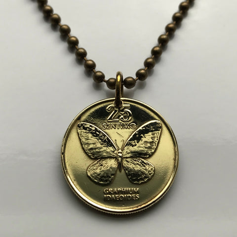 1990 Philippines Pilipinas 25 Sentimo coin pendant necklace jewelry Filipino Swallowtail Butterfly butterflies moths Manila Bohol Cebu Coron Mindanao Luzon Batangas Bulacan Iloilo pinoy n000780