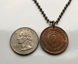 1949 Jordan 5 Fils coin pendant necklace jewelry Royal Hashemite Crown Amman Petra Zarqa Irbid Russeifa Al Quwaysimah Transjordan Al-Khazneh Wadi Rum Jerash Qusayr 'Amra Madaba Hashim Tilā' al-'Alī n001654