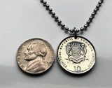 2000 Somalia 10 Shillings coin pendant 2 Leopards white Star of Unity Somali camel Soomaaliya crowned shield escutcheon necklace n001605