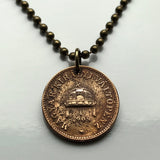 1908 Hungary Magyars 2 Filler coin pendant necklace jewelry Hungarian Holy Crown of Saint Stephen Szent Korona Budapest Debrecen Szeged Miskolc Pécs Győr Gellért Hill Nyíregyháza Jászság Fejér Hajdú-Bihar n000889