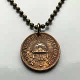 1908 Hungary Magyars 2 Filler coin pendant necklace jewelry Hungarian Holy Crown of Saint Stephen Szent Korona Budapest Debrecen Szeged Miskolc Pécs Győr Gellért Hill Nyíregyháza Jászság Fejér Hajdú-Bihar n000889