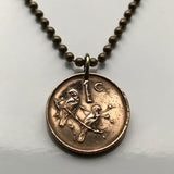 1978 South Africa 1 Cent coin pendant necklace jewelry Cape Sparrows love birds Cape Town Johannesburg Pretoria Bloemfontein Port Elizabeth Durban Limpopo Soweto Nguni Bantu Zulu isiXhosa Afrikaans n000412