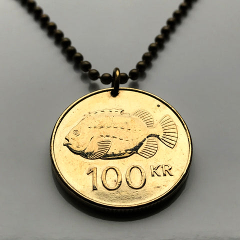 2004 Iceland Ísland 100 Kronur coin pendant Lumpfish Reykjavík landvættir Griðungur Gammur Dreki Bergrisi Vík Skógar Grindavík sea n001584