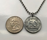 1922 Germany Deutschland 50 Pfennig coin pendant German Weimar wheatsheaf Bundesadler Berlin Deutschland Munich Cologne North Rhine-Westphalia n002469