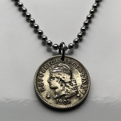 1905! Argentina 10 Centavos coin pendant necklace jewelry Lady Liberty Phrygian cap Buenos Aires Córdoba Rosario Mendoza Tucumán La Plata Mar del Plata Salta Santa Fe San Juan Corrientes Río de la Plata n002529