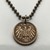 1907 Germany 1 Pfennig coin pendant German eagle Berlin Munich Bundesadler Dresden Bonn Hanover Leipzig Dortmund Bavaria n000292