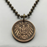 1907 Germany Deutschland 1 Pfennig coin pendant black German eagle Berlin Hamburg Munich Cologne Frankfurt Stuttgart Düsseldorf Dortmund Leipzig Bremen Dresden Hanover Bavaria Bonn Nuremberg n000292