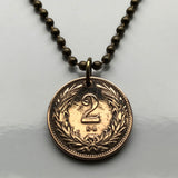 1908 Hungary Magyars 2 Filler coin pendant necklace jewelry Hungarian Holy Crown of Saint Stephen Szent Korona Budapest Debrecen Szeged Miskolc Pécs Győr Gellért Hill Nyíregyháza Jászság Fejér Hajdú-Bihar n000889