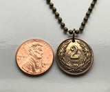 1908 Hungary Magyars 2 Filler coin pendant necklace jewelry Hungarian Holy Crown of Saint Stephen Szent Korona Budapest Debrecen Szeged Miskolc Pécs Győr Gellért Hill Nyíregyháza Jászság Fejér Hajdú-Bihar n000889