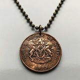 1973 Nigeria 1 Kobo coin pendant Nigerian horse eagle Abuja Lagos black shield West Africa Zuma Rock Victoria Island Harcourt Ibo n001572