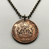 1973 Nigeria 1 Kobo coin pendant Nigerian horse eagle Abuja Lagos black shield West Africa Zuma Rock Victoria Island Harcourt Ibo n001572
