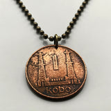 1973 Nigeria 1 Kobo coin pendant Nigerian horse eagle Abuja Lagos black shield West Africa Zuma Rock Victoria Island Harcourt Ibo n001572