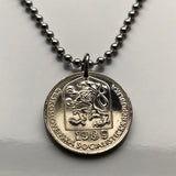 1987 Czechoslovakia 50 Haleru coin pendant necklace fashion jewelry Czech lion Slovak shield Slovakia Prague Bohemia Moravia Charles Bridge Karlštejn Brno n001142