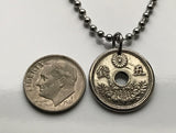 1920-1932 Japan 5 Sen coin pendant Yata sacred mirror floral Tokyo Kobe Saitama Samurai symbol Judo Chiba Sakai Okinawa Aichi Nippon n000347