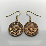 Sweden Sverige 2 Ore coin earrings Swedish crown Tre Kroner initial G Stockholm Malmö Gothenburg Örebro Gotaland Nordic Scandinavia Vikings Västerås Helsingborg Norrköping Smolandia Norsemen e000278