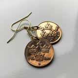 Sweden Sverige 2 Ore coin earrings Swedish crown Tre Kroner initial G Stockholm Malmö Gothenburg Örebro Gotaland Nordic Scandinavia Vikings Västerås Helsingborg Norrköping Smolandia Norsemen e000278