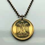 1960 Egypt 10 Milliemes coin pendant Egyptian eagle of Saladin falcon Cairo United Arab Republic Middle East Palestine muslim shield n002711