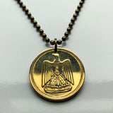 1960 Egypt 10 Milliemes coin pendant Egyptian eagle of Saladin falcon Cairo United Arab Republic Middle East Palestine muslim shield n002711