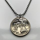 1930 Bulgaria 5 Leva coin pendant Madara Rider Khan Tervel Krum the Fearsome Horseman Shumen Sofia Varna Burgas Ruse Stara Zagora Blagoevgrad Pazardzhik Veliko Tarnovo Nesebar Vidin Bulgars n001901
