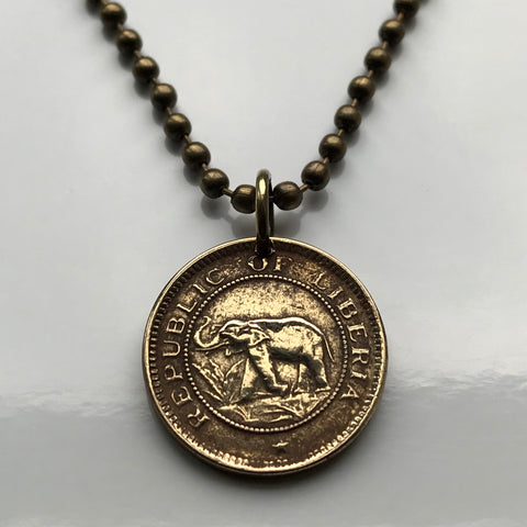 1937 Liberia 1/2 Cent Münze Anhänger Halskette Schmuck Westafrikanische Elefantensafari Monrovia Gbarnga Buchanan Ganta Kakata Zwedru Harbel Montserrado Nimba Kpelle Bassa Menschen Bong Lofa Harper Pleebo Foya Klao n000742