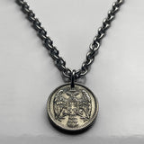 1912 Serbia 5 Para coin pendant necklace jewelry Serbian double head eagle Belgrade Niš city Nišava Nemanjić dynasty Yugoslavia crowned king necklace n001102