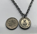 1912 Serbia 5 Para coin pendant necklace jewelry Serbian double head eagle Belgrade Niš city Nišava Nemanjić dynasty Yugoslavia crowned king necklace n001102