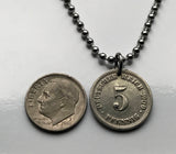 1900 Germany Deutschland 5 Pfennig coin pendant German eagle Berlin Munich Bundesadler Dresden Bonn Hanover Leipzig Dortmund Bavaria n000640