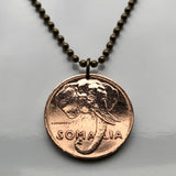 1950 Somalia 5 Centesimi Münze Anhänger Halskette Schmuck Somalischer Elefant Mogadischu Hargeisa Bosaso Horn von Afrika Galkayo Borama Burao Kismayo Merca Afgooye Dhambalin Barawa Hafun Somaliland Puntland Gondershe n000852
