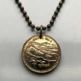 2009 Nepal 1 Rupee coin pendant Nepalese map Mount Everest Sagarmatha Himalayan mountains sun moon Mahalangur Himal Tibet necklace n001729