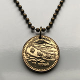 2009 Nepal 1 Rupee coin pendant Nepalese map Mount Everest Sagarmatha Himalayan mountains sun moon Mahalangur Himal Tibet necklace n001729