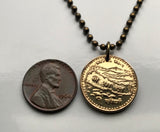 2009 Nepal 1 Rupee coin pendant Nepalese map Mount Everest Sagarmatha Himalayan mountains sun moon Mahalangur Himal Tibet necklace n001729