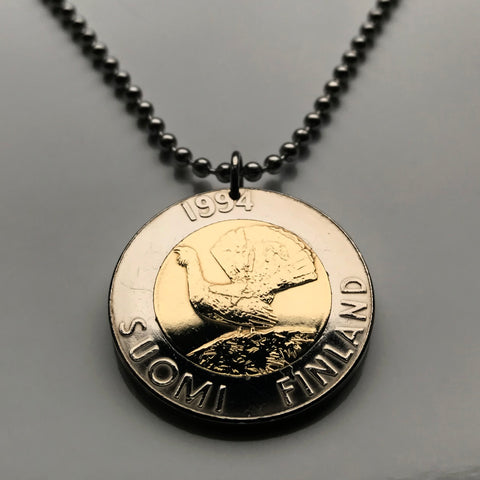 1993 Finland Suomi 10 Markkaa coin pendant necklace jewelry Finnish Capercaillie bird Helsinki Espoo Finnic Tampere Vantaa Oulu Turku Lahti Savonlinna Rovaniemi Mikkeli Uusimaa Pirkanmaa Jyväskylä Porvoo Nordic n000325