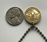1974 West Africa 5 Francs coin pendant necklace jewelry gazelle antelope Ivory Coast Niger Haute-Volta Dahomey Bamako Niamey Lomé Cotonou Ewe Akan n000650