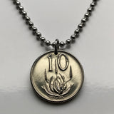 1978 South Africa 10 Cents coin pendant necklace jewelry Aloe Vera plant Cape Town evergreen flowering blossom botanical gardening garden n000568