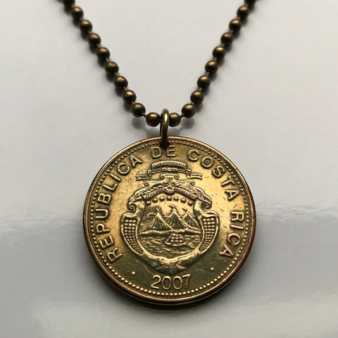 2007 Costa Rica 25 Colones coin pendant necklace jewelry San Jose Puerto Limón Alajuela Liberia Puntarenas Desamparados Guanacaste San Vicente Barranca Paraiso Heredia ticos Central America n003255