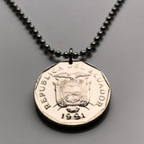 1991 Ecuador 10 Sucres coin pendant escudo aguila Ecuatoriano eagle Ecuadorian flags bandera Quito Ship Guayaquil Cuenca necklace n001612